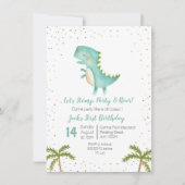 Jongen Dinosaurus Verjaardag Gouden Munt Blauwe Ui Kaart (Voorkant)