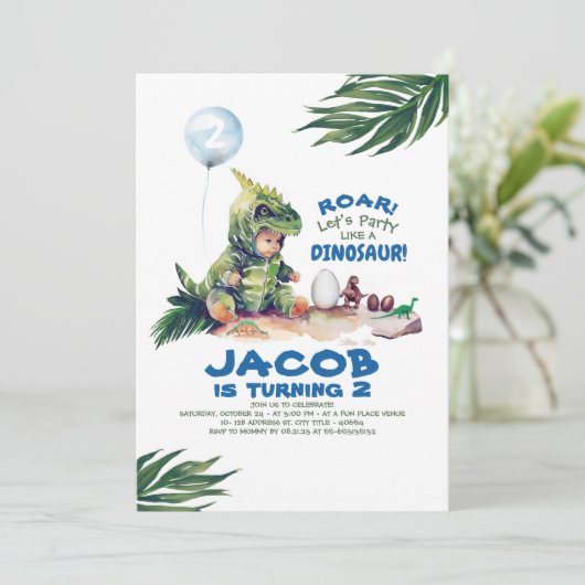 Jongen Dinosaurus Verjaardag Uitnodigingen (Staand voorkant)