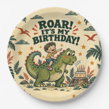 Jongen Dinosaurus Verjaardag Vintage Groen Linocut