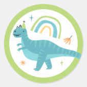 Jongen Dinosaurus Verjaardagsfeestgunsten Ronde Sticker (Voorkant)