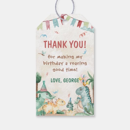 Jongen dinosaurussen eerste verjaardag cadeaulabel (Achterkant)
