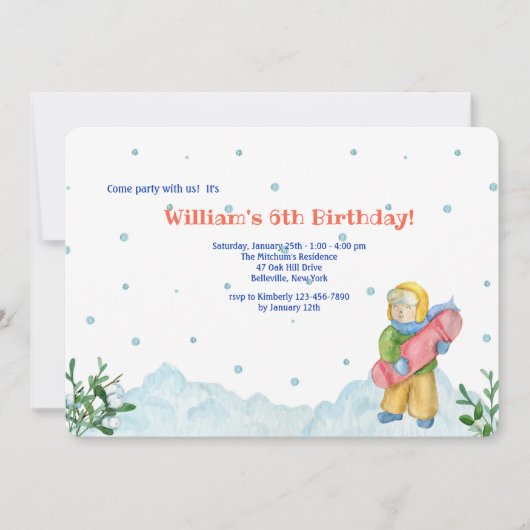 Jongen Doet Wintersport Uitnodiging (Voorkant)