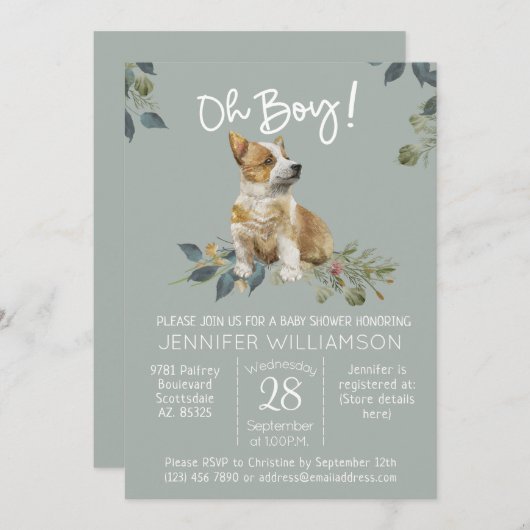 Jongen! Dog Baby shower Corgi Puppy Kaart (Voorkant / Achterkant)
