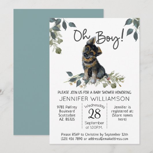 Jongen! Dog Baby shower German Shepherd Puppy Kaart (Voorkant / Achterkant)