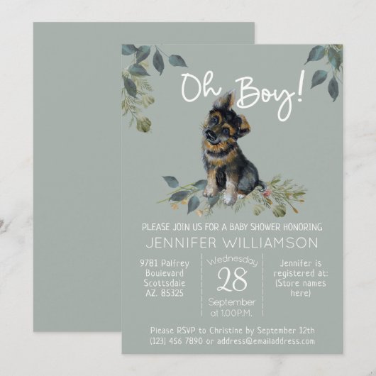 Jongen! Dog Baby shower German Shepherd Puppy Sage Kaart (Voorkant / Achterkant)
