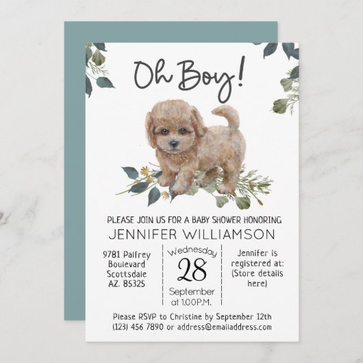 Jongen! Dog Baby shower Labradoodle Kaart (Voorkant / Achterkant)