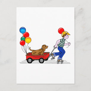 Jongen, Dog, Wagon en ballonnen kopiëren Briefkaart