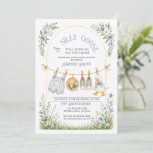 Jongen Domme Gans Baby Shower Blauwe Wilde Bloem Kaart