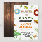 Jongen donut en reptiel feestje kaart (Voorkant / Achterkant)