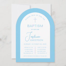 Jongen Doop Baby Blauw Witte Boog Lettertype Relig Kaart