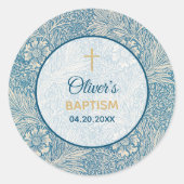 Jongen Doop Blauw Bloem Marigold William Morris Ronde Sticker (Voorkant)