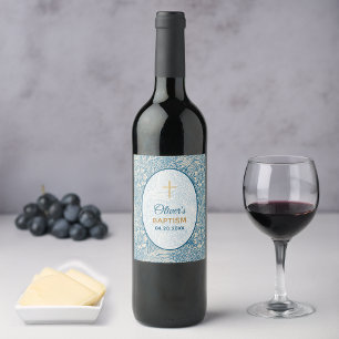 Jongen Doop Blauw Bloem Marigold William Morris Wijn Etiket