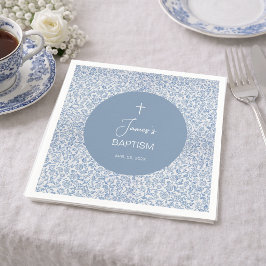 Jongen Doop Blauw en Wit Bloemmotief Elegant Servet