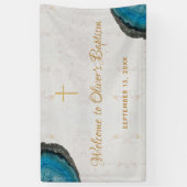 Jongen Doop Blauwe Geode Agaat Knikker Lettertype Spandoek (Verticaal)