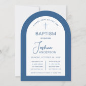 Jongen Doop Boog Blauw Wit Doopsel Religieus Kaart (Voorkant)