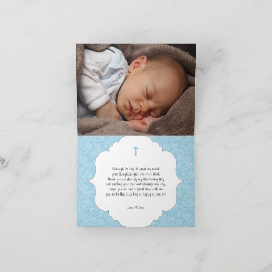 Jongen Doop gedicht dank u opmerking met foto Bedankkaart (Binnen)