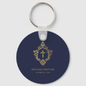 Jongen doop gunst marine blauw faux gouden kuif kr sleutelhanger (Voorkant)