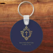 Jongen doop gunst marine blauw faux gouden kuif kr sleutelhanger (Voorkant)