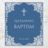 Jongen Doop Klassiek Blauw Nep Zilver Kruis Blader Wijn Etiket (Enkel label)