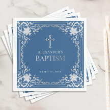 Jongen Doop Klassiek Elegante Blauwe Nep Zilver Fo