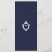Jongen Doop Marineblauwe Kruis Crest Vintage Elega Menu (Achterkant)