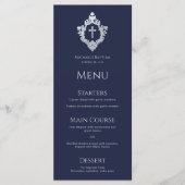 Jongen Doop Marineblauwe Kruis Crest Vintage Elega Menu (Voorkant)
