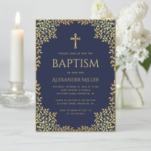 Jongen Doop Navy Blauwe Nefelgouden Bladeren Elega