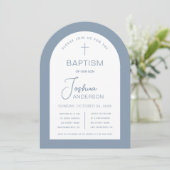 Jongen Doop Stof Blauw Wit Boog Script Modern Kaart (Staand voorkant)