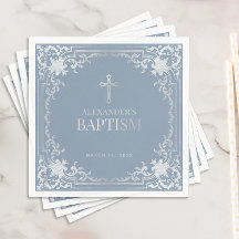 Jongen Doop Stoffig Blauw Elegant Faux Zilver Krui