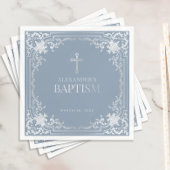 Jongen Doop Stoffig Blauw Elegant Faux Zilver Krui Servet