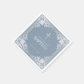 Jongen Doop Stoffig Blauw Elegant Faux Zilver Krui Servet (Hoek)