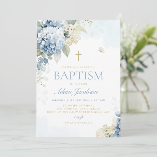 Jongen doop uitnodiging, eerste communie uitnodigi kaart (Staand voorkant)