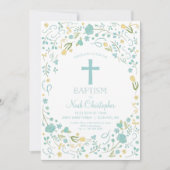 Jongen Doop Uitnodiging Mooie Kruis, Bloemen (Voorkant)