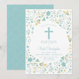 Jongen Doop Uitnodiging Mooie Kruis, Bloemen