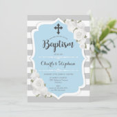 Jongen Doop Uitnodiging - Roze Blauw Wit (Staand voorkant)