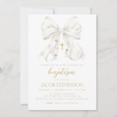 Jongen doop uitnodiging, witte boog eerste communi kaart (Voorkant)