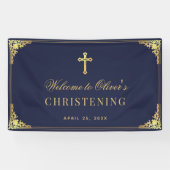 Jongen doopmarineblauw goud  doopsel spandoek (Horizontaal)