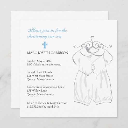 Jongen dooppak en blauw kruis kaart (Voorkant / Achterkant)