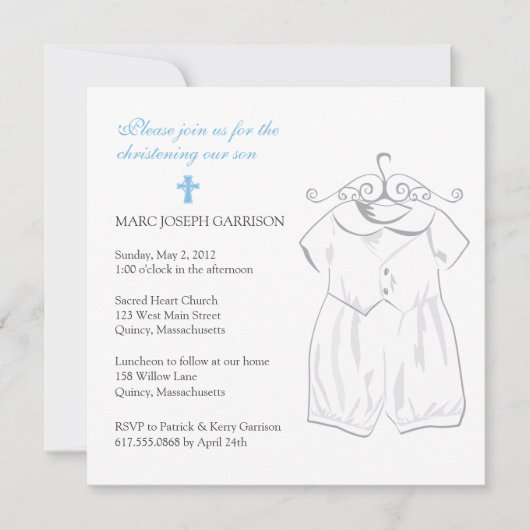 Jongen dooppak en blauw kruis kaart (Voorkant)