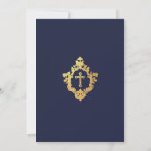 Jongen Dop Navy Blauw Faux Gold Crest Cross Script Kaart (Achterkant)