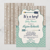 Jongen doucheuitnodigingen, stampijl blauwgroen kaart (Voorkant / Achterkant)