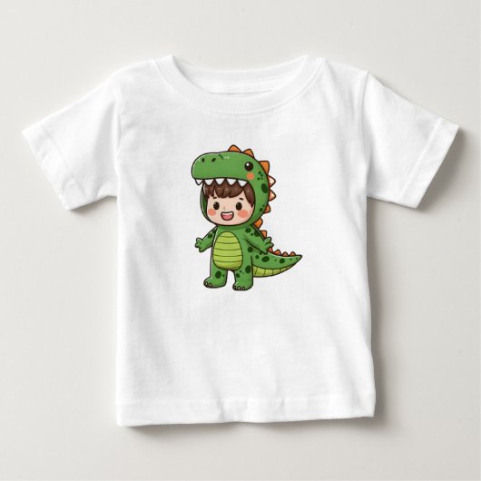 Jongen draagt dinosauruskostuum (Voorkant)