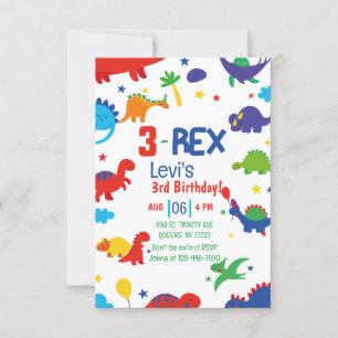 Jongen Drie Rex 3e Dinosaurus Verjaardag Kaart