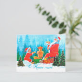 jongen drink thee met Santa, Sovjet nieuwjaar Briefkaart (Staand voorkant)