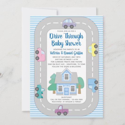 Jongen Drive Through Baby Shower Kaart (Voorkant)
