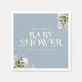 Jongen Dusty Blue Greenery Foliage Baby shower Servet (Voorkant)