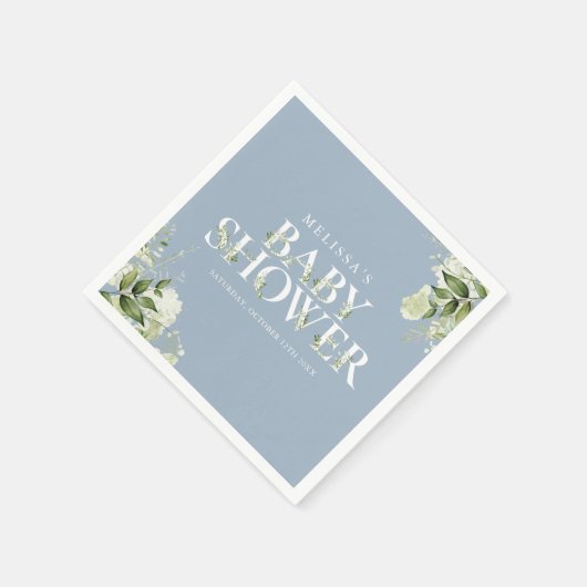 Jongen Dusty Blue Greenery Foliage Baby shower Servet (Hoek)