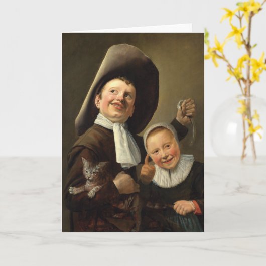 Jongen, Eel, Meisje en Kat van Judith Jans Leyster Kaart (Gele Bloem)