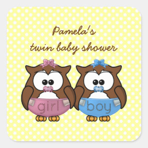 jongen een meisje baby uil vierkante sticker