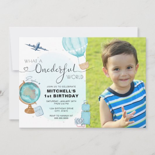 Jongen EenDerful Hete Luchtballon Eerste Verjaarda Kaart (Voorkant)